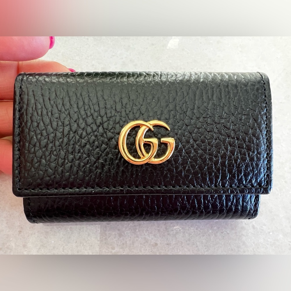 Gucci Black Leather Key Organizer with Gold Accents
